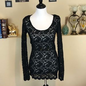 Lace Long - sleeved top black Sz L Emma & Sam
